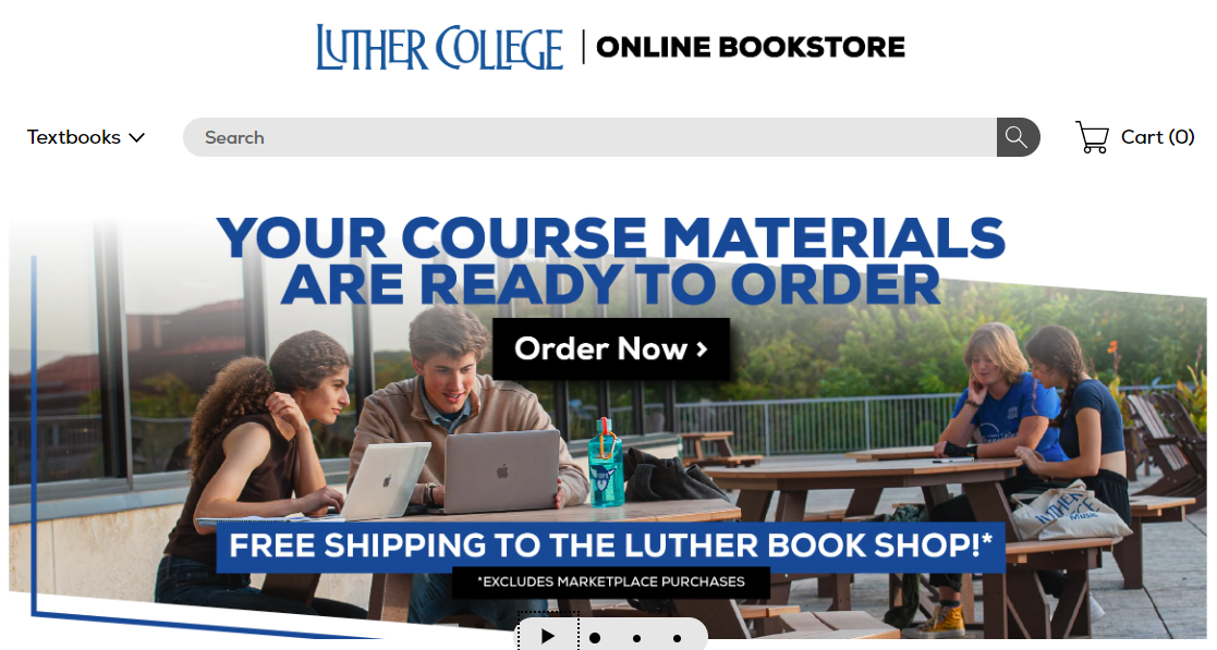 Link to Luther eCampus bookstore depicting students studying at a table.