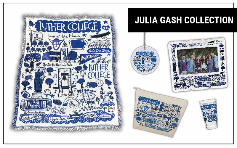 Image of Julia Gash products offered like blankets and photo frames